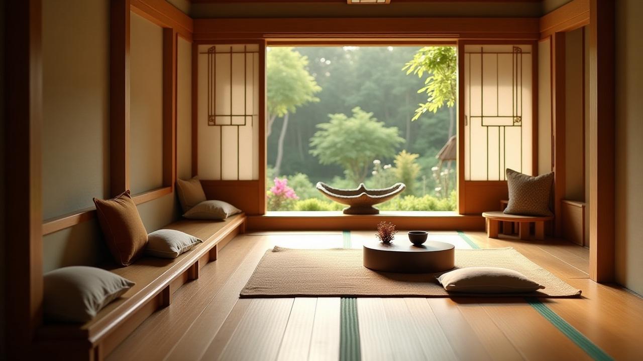 Уютная зона ожидания с традиционной японской мебелью
