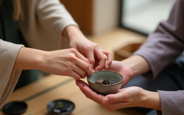 Учитель чайной церемонии направляет студента в приготовлении чая в спокойной обстановке.